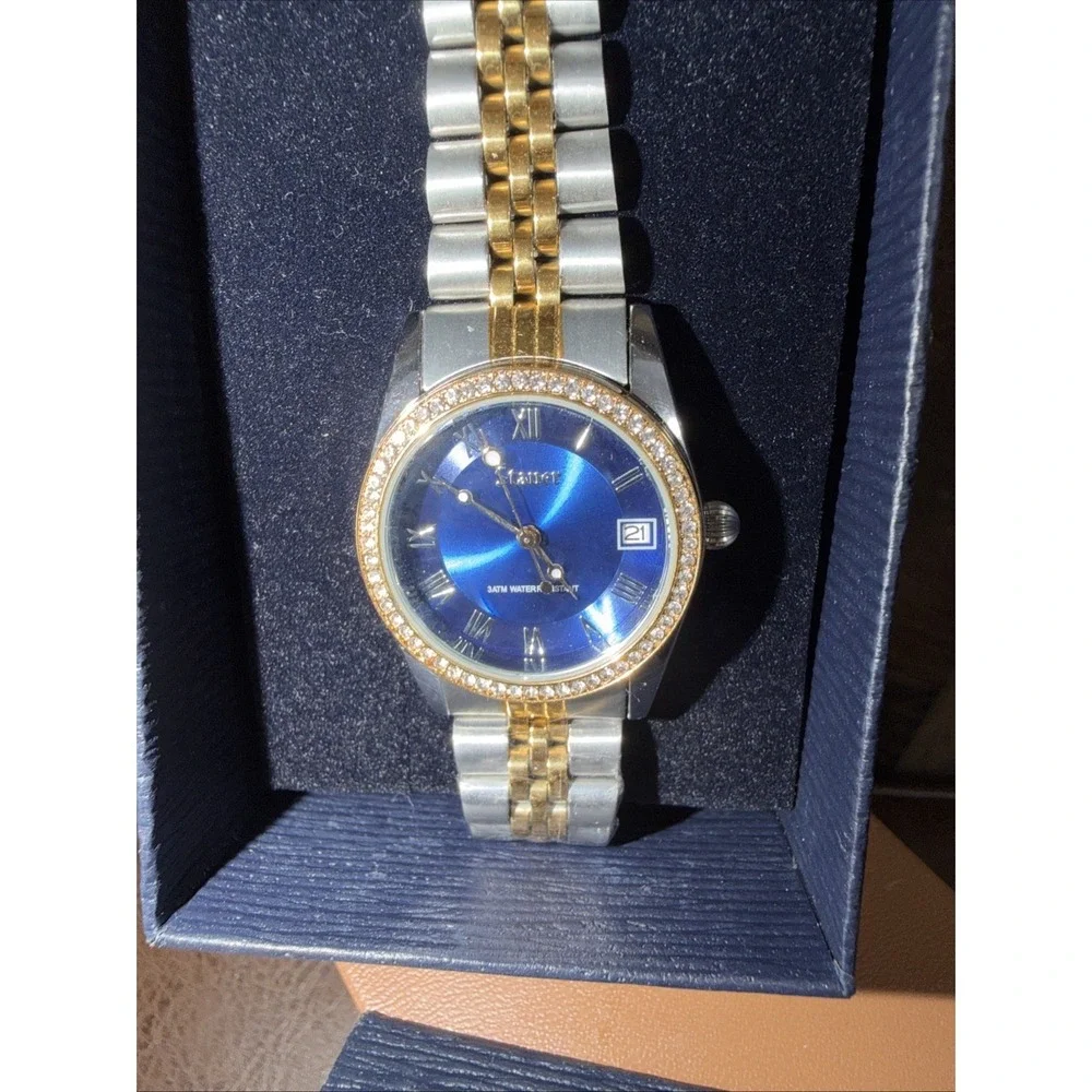 Stauer Womans Watch Blue Muse Water Resistant Calendar Roman Numerals 49422 New
